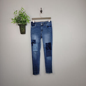 Chico's 00 2 Platinum Skinny Jeans Jeggings Velvet Patch Medium Blue Mid Rise